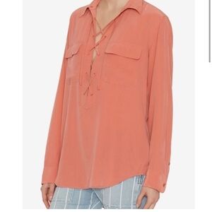 Equipment Femme /  KNOX Peach pink Lace Up Blouse silk small S